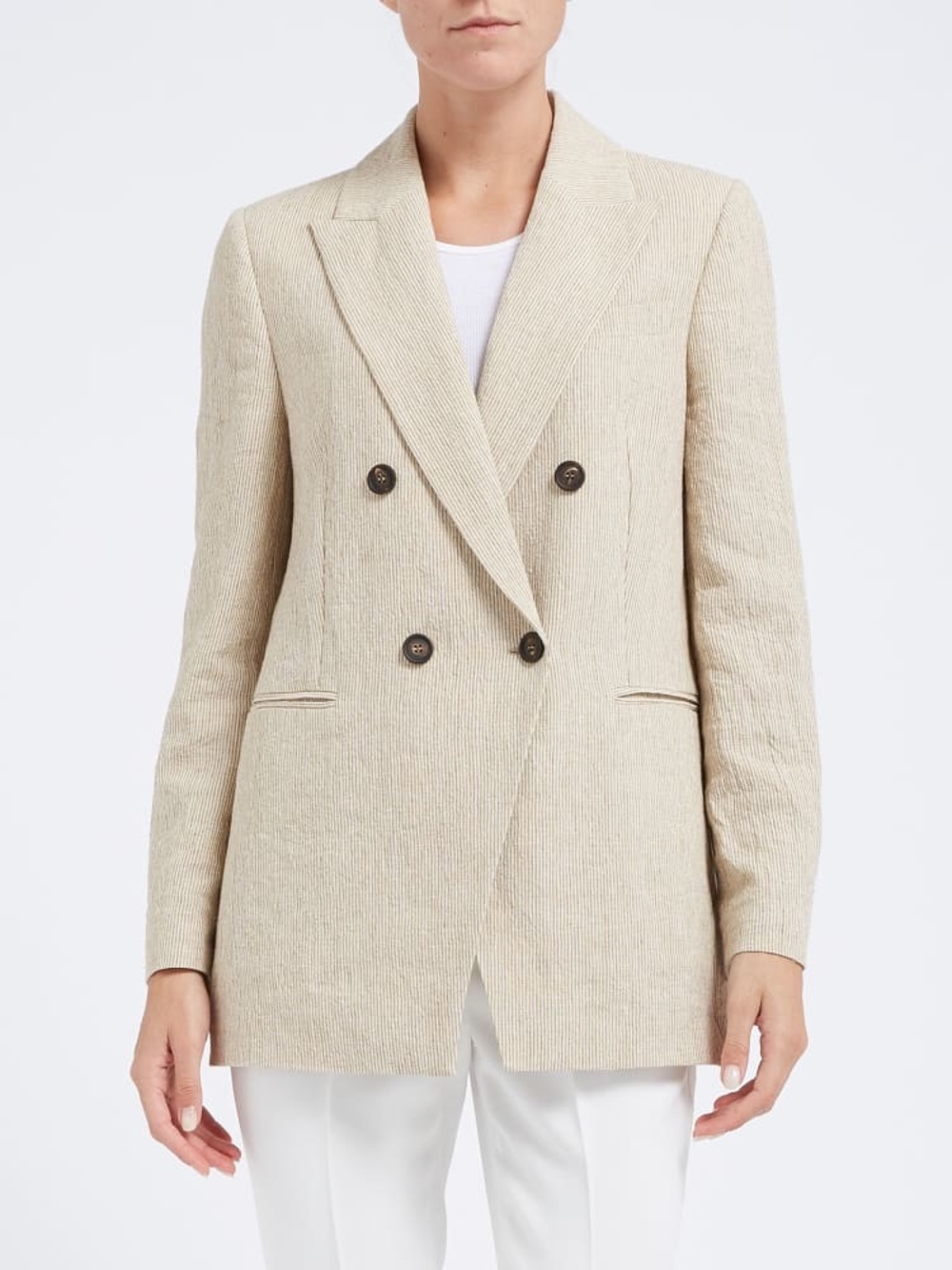 Brunello Cucinelli Double-Breasted Blazer in Light Beige